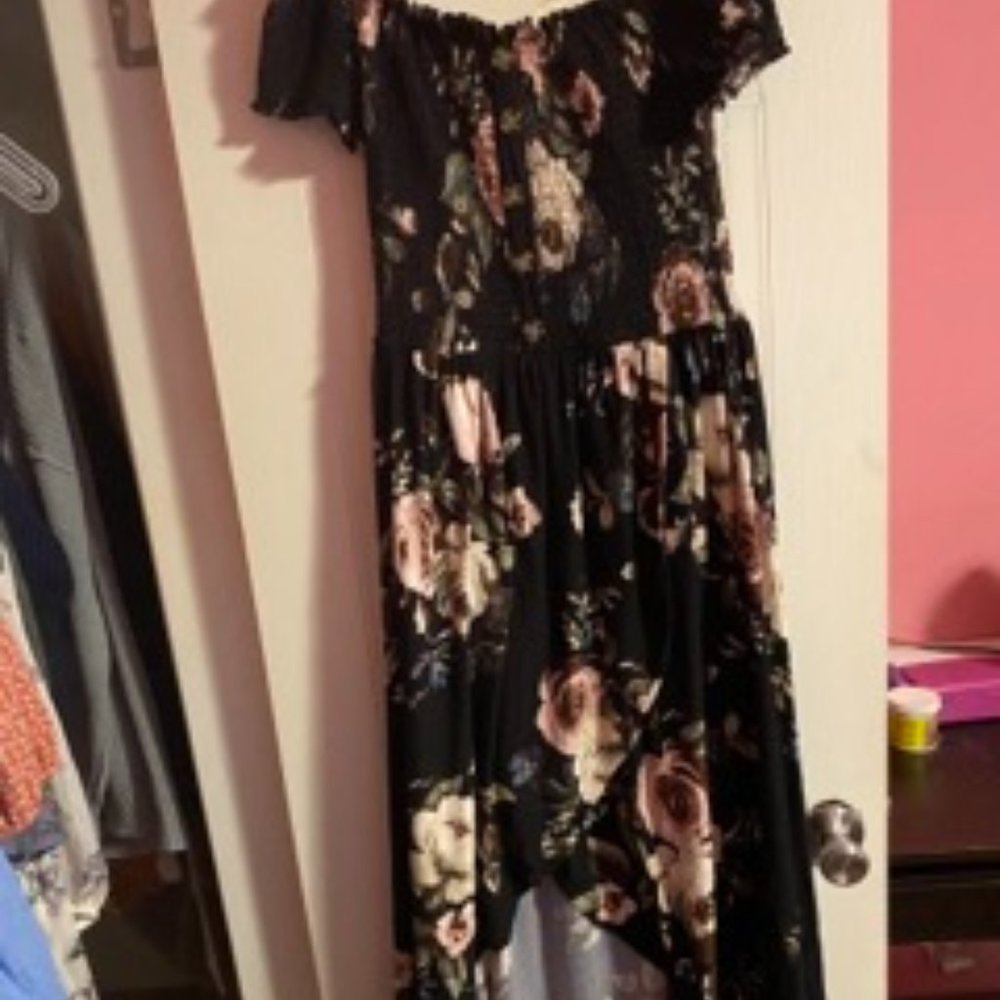 Black Floral Off the Shoulder Short Front Long Back